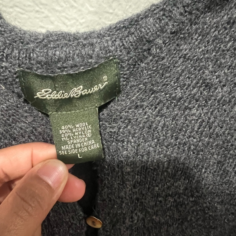 Eddie Bauer Charcoal Women's Sweater Wool Blend Size L Pockets and Hoodie - Picture 2 of 4